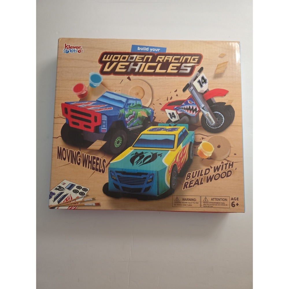 Wooden Racing Vehicles Craft Kit, 120+ Pieces, Real Wood, Age 8+ Klever Kits NEW